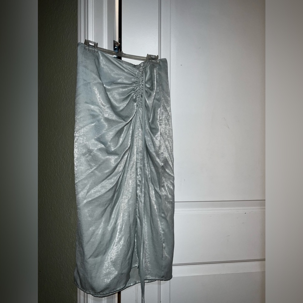 Forever 21 Blue Silk Slit Skirt